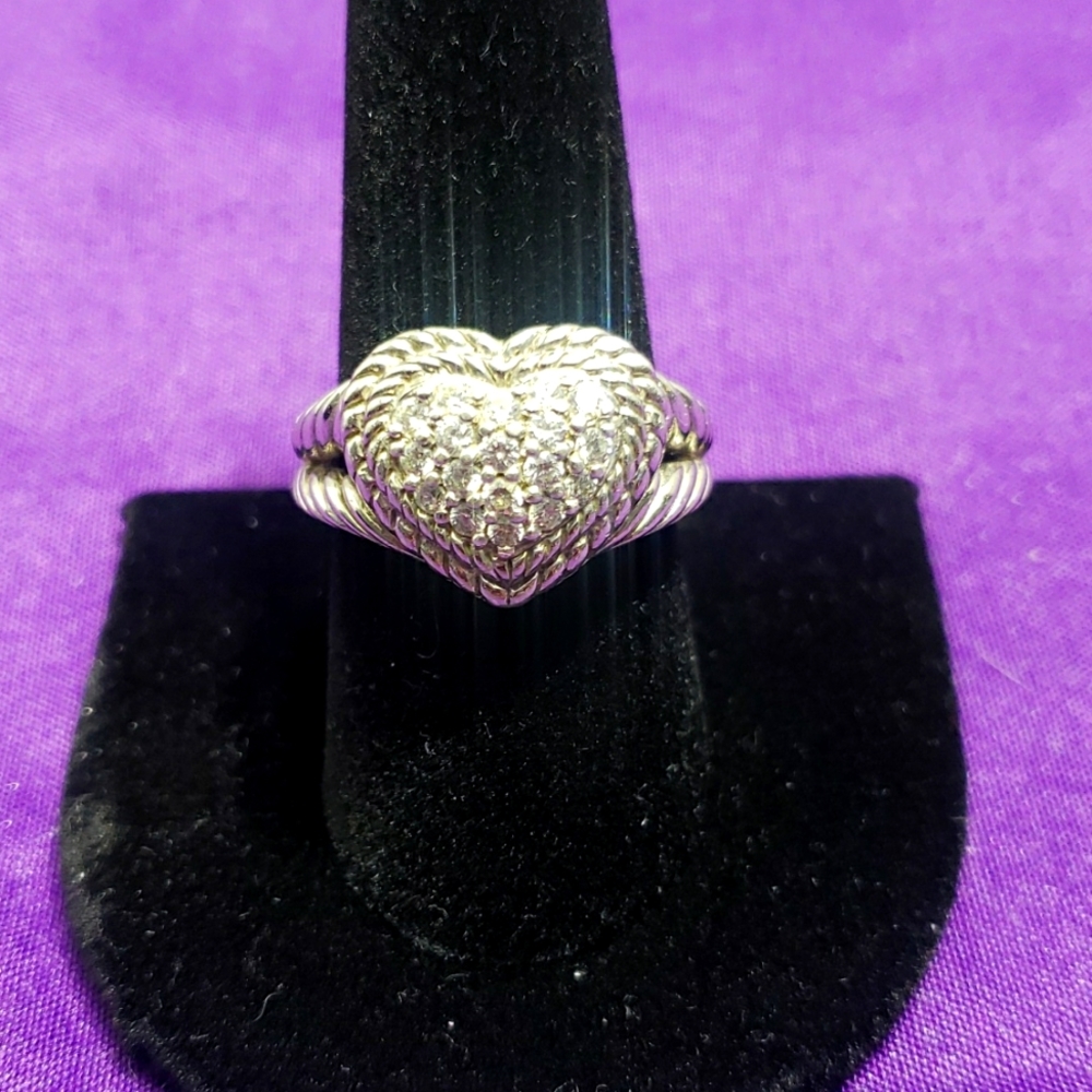 Judith Ripka Sterling Silver Pave Heart Ring